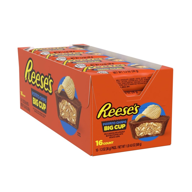 REESE’S Big Cup Milk Chocolate Peanut Butter with Potato Chips – 16 Count, Gluten Free, 1.3oz Packs
