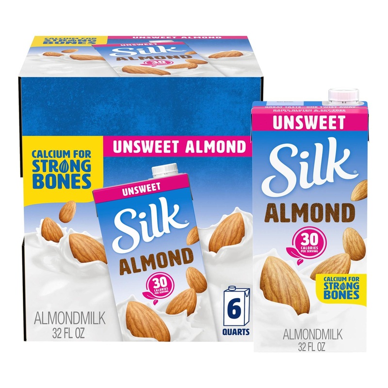 Silk Shelf-Stable Almond Milk – Unsweetened, Dairy-Free, Vegan, Non-GMO – 1 Quart (Pack of 6)