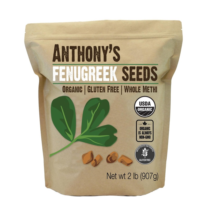 Anthony’s Organic Fenugreek Seeds 2 lb – Whole Methi Seeds, Gluten Free, Non GMO, Non Irradiated