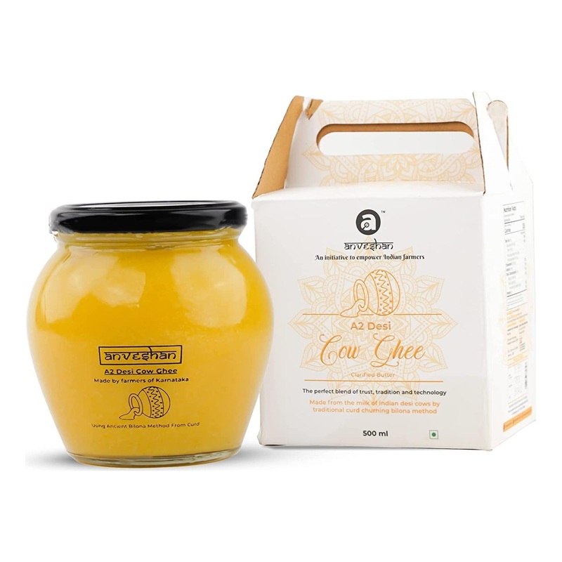 Anveshan A2 Desi Cow Ghee 500ml – Bilona Method | Curd-Churned in Glass Jar | Pure & Healthy | Lab Tested