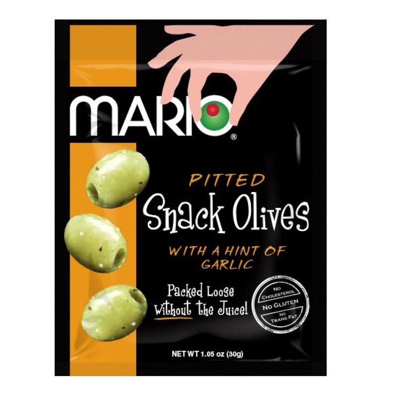 Mario Camacho Foods Pitted Snack Olives – Seasoned Green Garlic 1.05oz (Pack of 12)