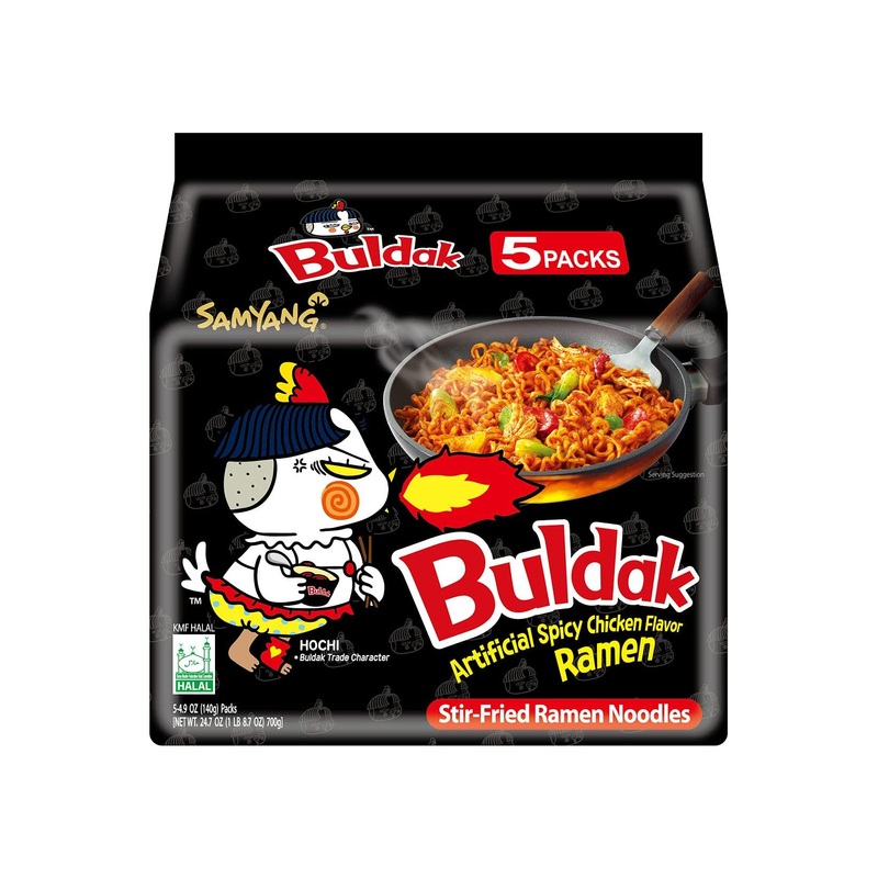 Samyang Buldak Korean Hot Spicy Chicken Stir-Fried Ramyun Noodles 4.94 oz (Pack of 5) – Authentic Korean Flavors, Spicy Ramyun Noodles (4.93 Ounce) – 5 Pack