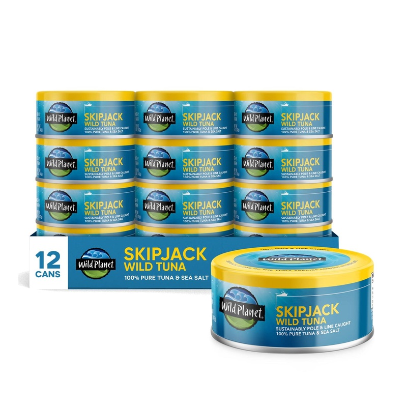 Wild Planet Skipjack Wild Tuna with Sea Salt – Pole & Line Caught, Non-GMO, Kosher – 5oz Can (12 Pack)
