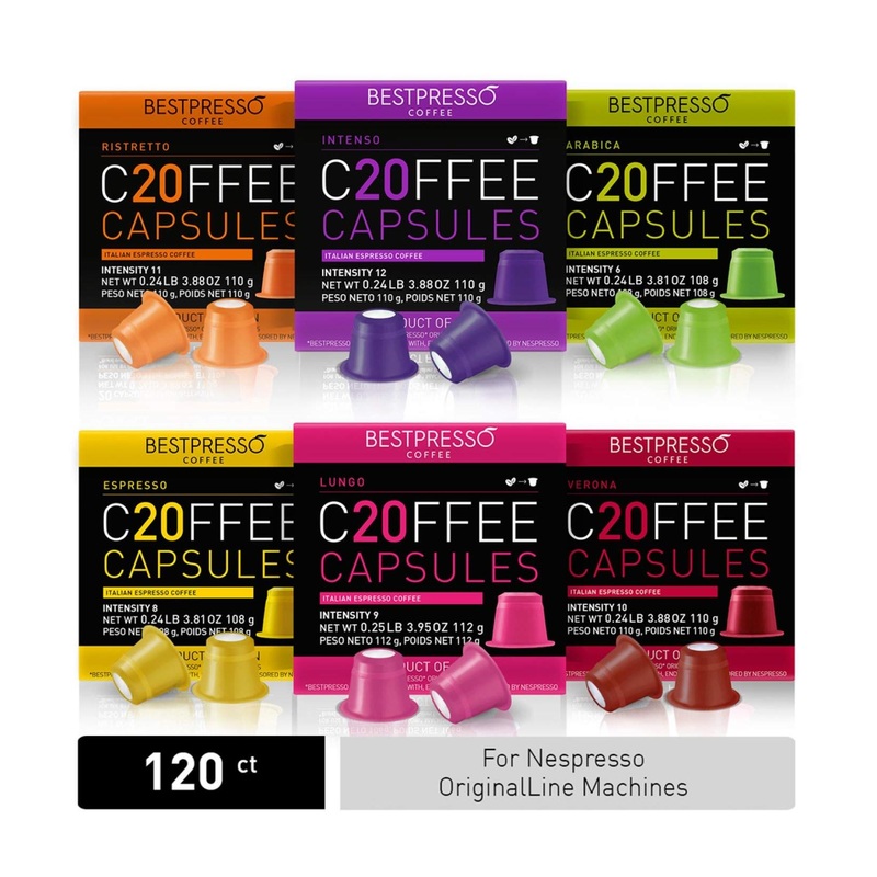 Bestpresso Coffee 120 Pod Variety Pack for Nespresso Original Machine – Certified Genuine Espresso Pods