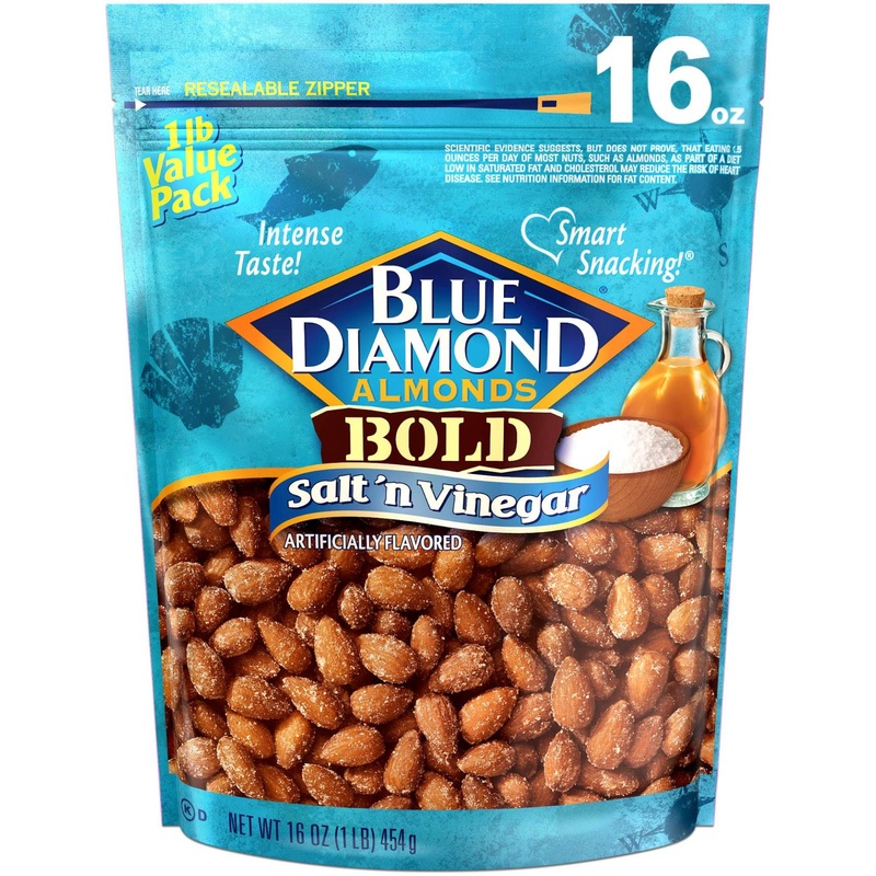Blue Diamond Salt N’ Vinegar Almonds – 16 Oz Resealable Bag (Pack of 1)