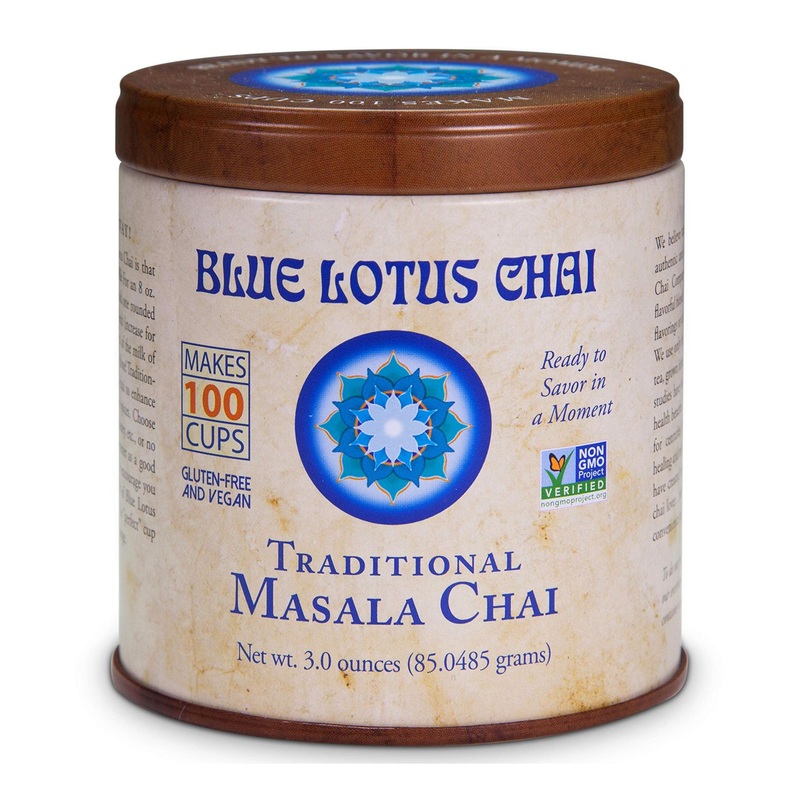 Blue Lotus Chai Traditional Masala Chai – 3 Ounce Powder – Organic Spices – Makes 100 Cups – Gluten-Free – Instant Indian Tea