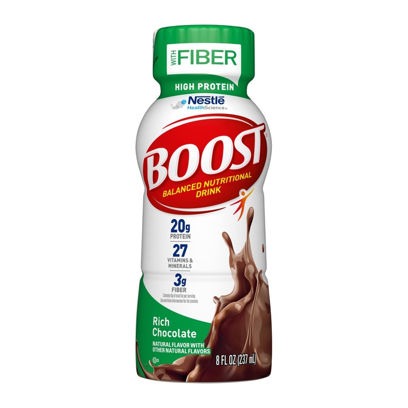 BOOST High Protein Fiber Nutritional Drink Rich Chocolate 8 fl oz Bottle – 24 Pack