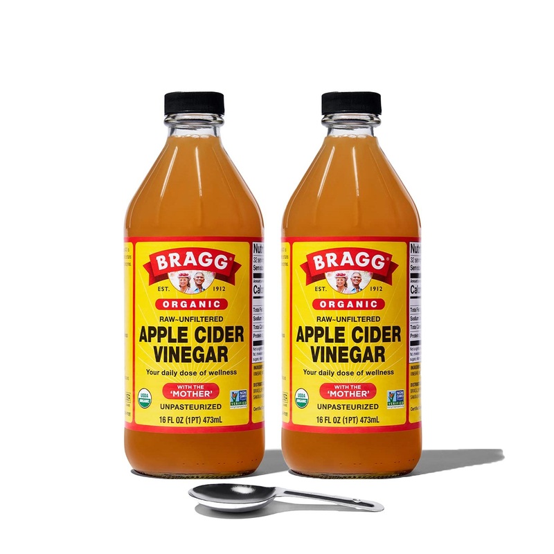 Bragg Organic Apple Cider Vinegar with Mother, Raw & Unfiltered, 16 Fl Oz (Pack of 2) + Bonus Measuring Spoon | All-Natural Ingredients