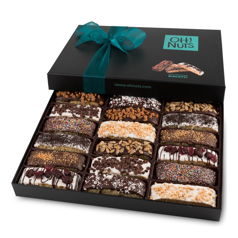 Chocolate Covered Biscotti Gift Basket | Gourmet Holiday Treats for Him or Her | Perfect Gift for Birthday, Anniversary, or Corporate Events | 18 Piece Assortment by Oh! Nuts