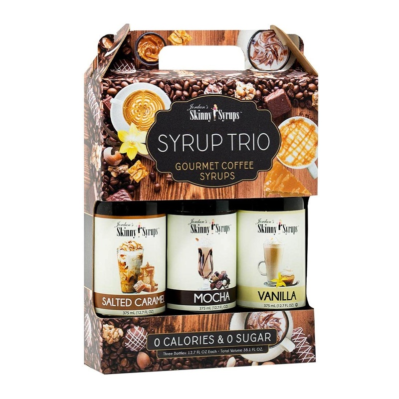 Jordan’s Skinny Mixes Classic Coffee Syrup Trio Sugar Free Salted Caramel  Vanilla  Mocha  12.7 Fl Oz  Pack of 3