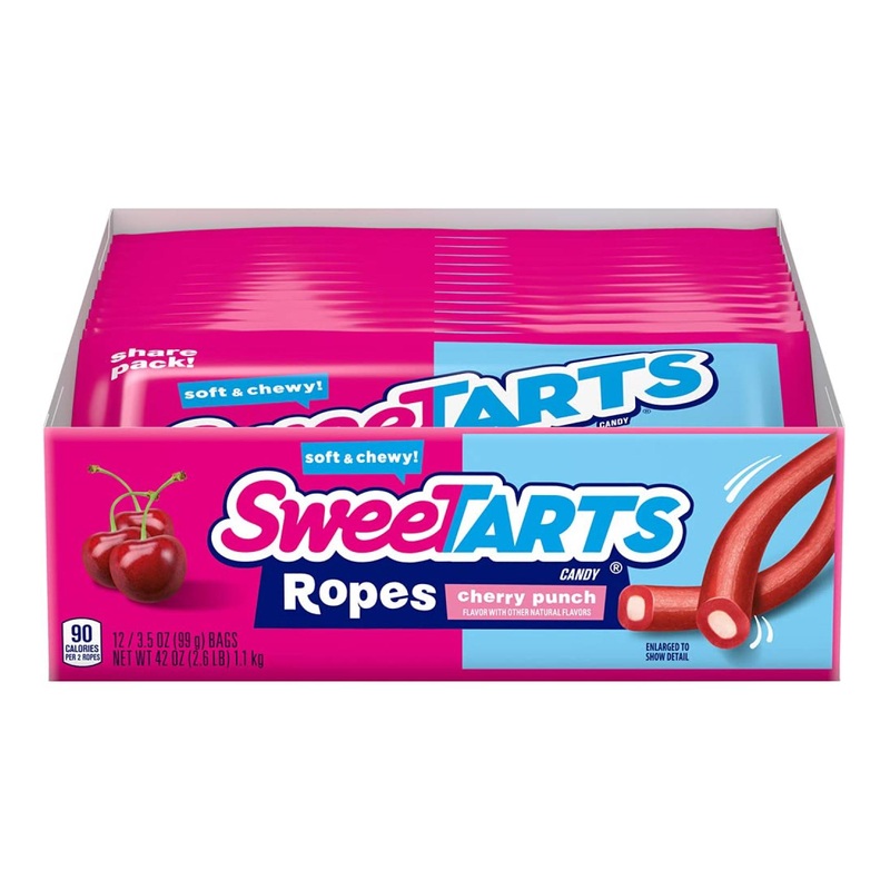 SweeTARTS Soft and Chewy Ropes Cherry Punch 3.0 OZ – Pack of 12 | Cherry Candy Snack – 3 Ounce