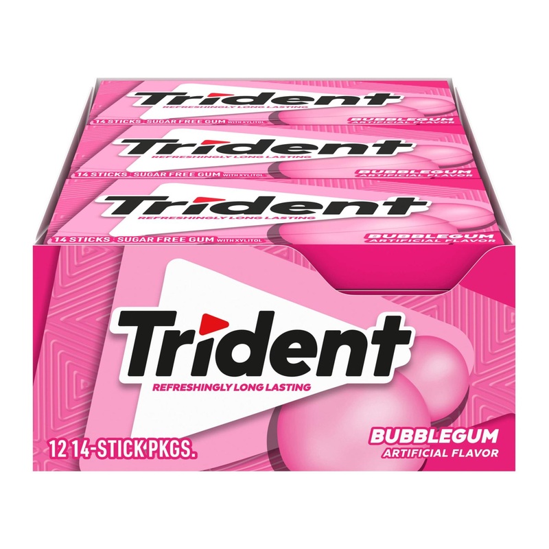 Trident Bubblegum Sugar Free Gum  12 Packs of 14 Pieces (168 Total Pieces) Bubble Gum
