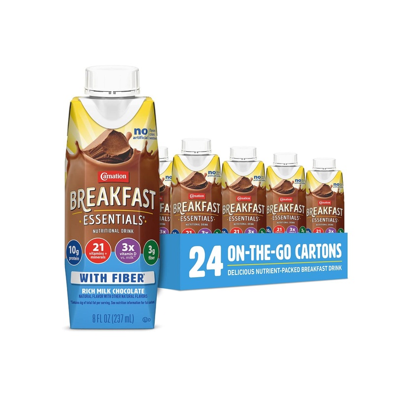 Carnation Breakfast Essentials Ready to Drink with Fiber – Rich Milk Chocolate 8 FL OZ Carton (Pack of 24)