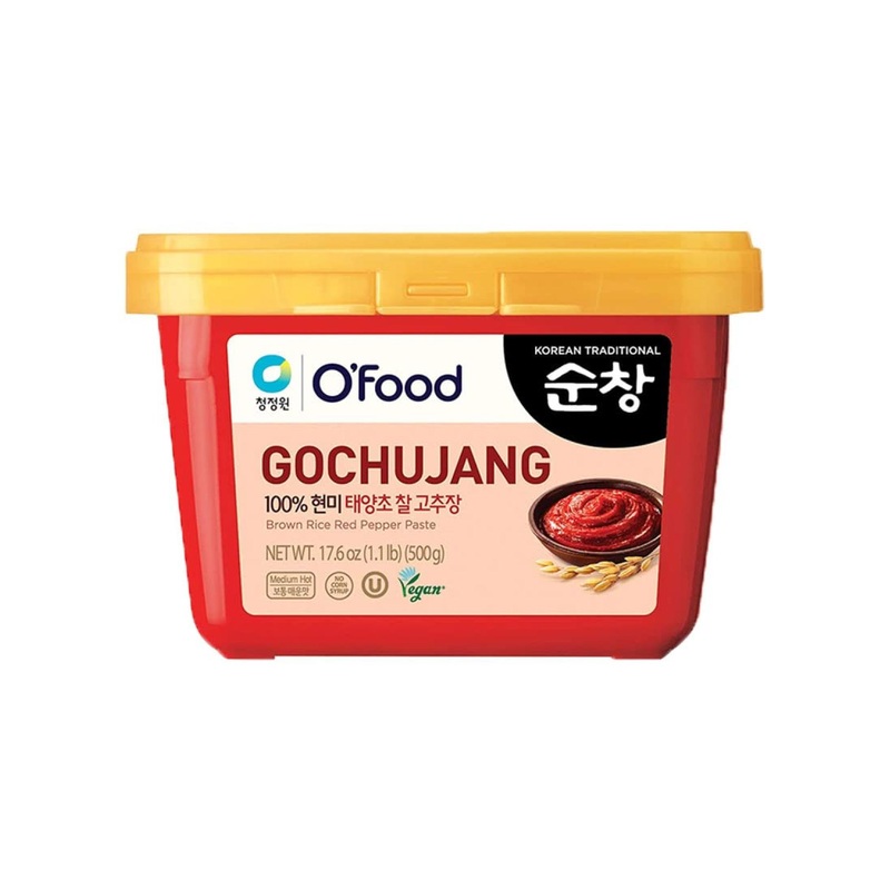 Chung Jung One O’Food Medium Hot Pepper Paste Gold (Gochujang) 500g – Korean Traditional Sunchang Brown Rice Red Chili Paste – No Corn Syrup – 1.1lb Pack