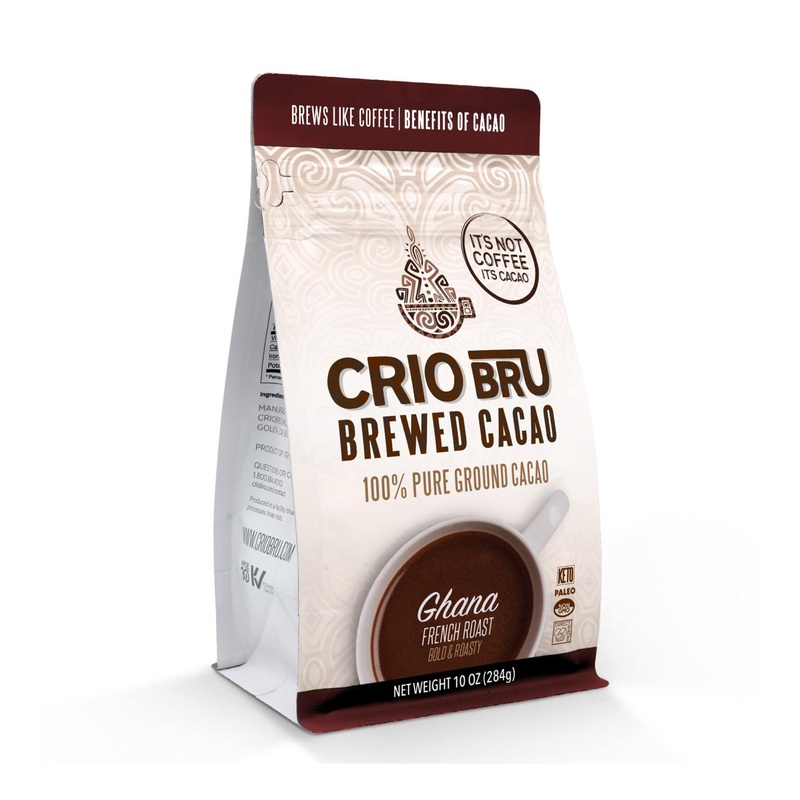 Crio Bru Brewed Cacao Ghana French Roast 10oz Bag – Coffee Alternative | 100% Pure Ground Cacao Beans | Non-GMO | Keto, Low Carb, Paleo | 99.99% Caffeine Free – 10 Ounce