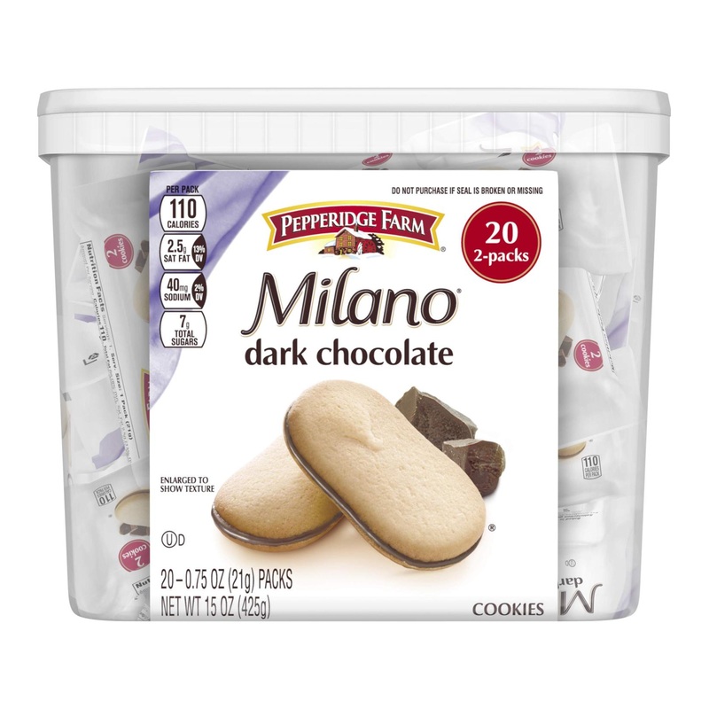 Pepperidge Farm Milano Dark Chocolate Cookies – 20 Packs Tub (40 Cookies Total)