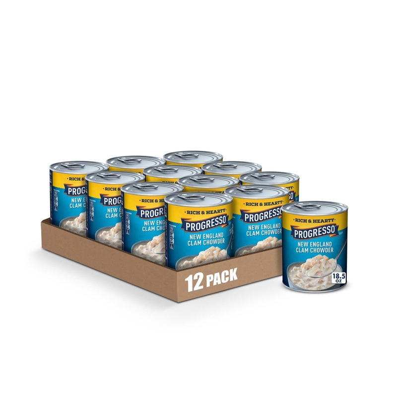 Progresso Rich & Hearty New England Clam Chowder Soup 18.5 oz. (Pack of 12) | Gluten-Free Soup