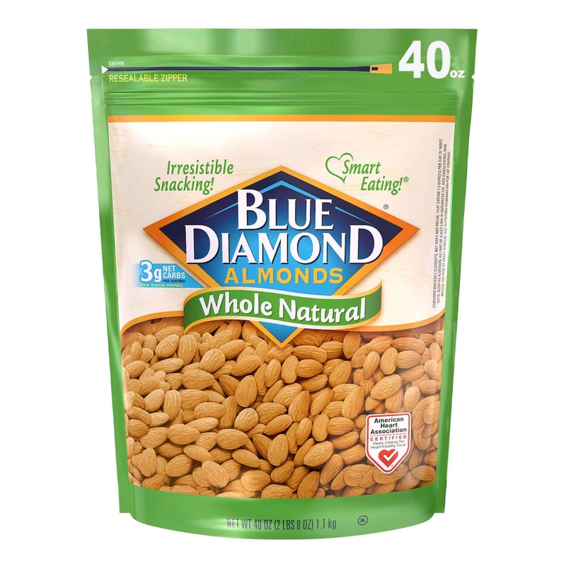 Blue Diamond Almonds Whole Natural Raw Snack Nuts 40 Oz Resealable Bag – 1 Pack