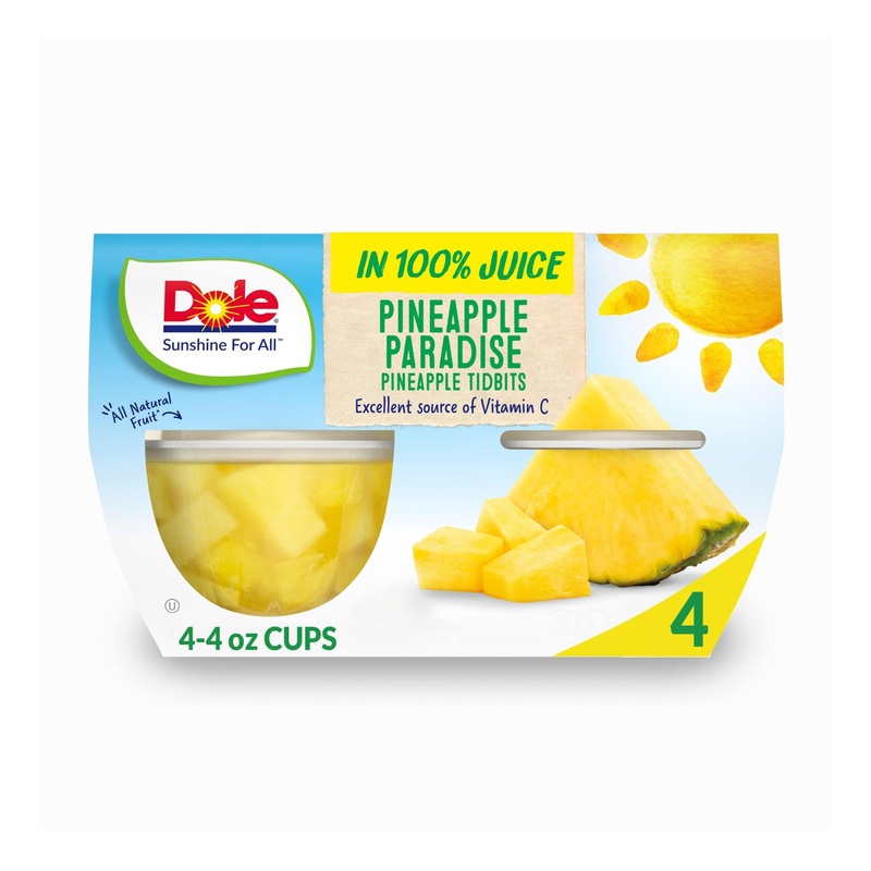 Dole Fruit Bowls Pineapple Tidbits in 100% Juice  Gluten Free Healthy Snack  4 Oz  4 Cups