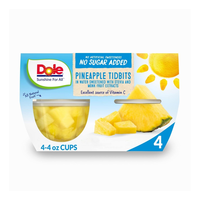 Dole Pineapple Tidbits Fruit Bowls – No Sugar Added, Gluten Free Healthy Snack – 4 oz (4 Cups)