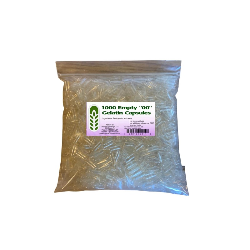 USA-Made 1000 Bulk Wholesale Clear Gelatin Capsules – Size 00 – 1000 Count