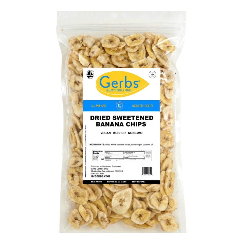 GERBS Sweetened Banana Chip Slices 2 Pounds – Allergy-Free, Sulphur Dioxide-Free, High in Potassium & Magnesium – Vegan & Kosher – Great for Snacking