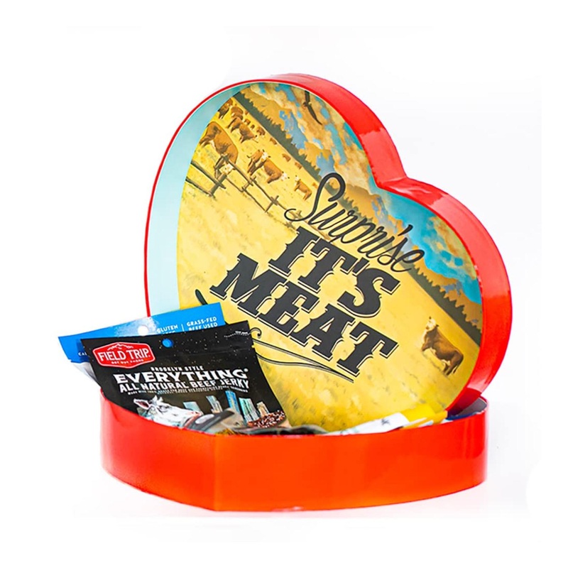 Grand Jerky Heart: 13 Beef & Turkey Jerky Snacks – Whiskey Maple & Honey Bourbon Flavors – Heart-Shaped Box