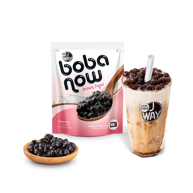 J WAY BOBA NOW Authentic Instant Tapioca Boba Pearls for Milk Tea, Smoothies & Desserts – Brown Sugar Flavor (5 Servings) – Ready in 20 Seconds
