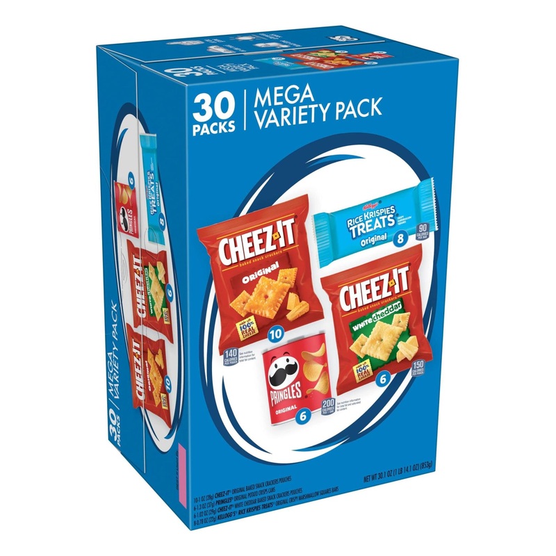 Kellogg’s MVP Variety Pack – 30 Snacks of Cheez It, Pringles, Rice Krispies Treats
