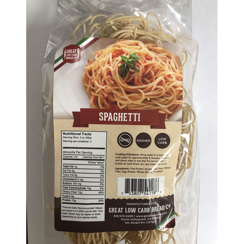 Low Carb Keto Pasta | Great Low Carb Bread Co. | Non GMO Spaghetti Pasta 8 oz | 1 Pack