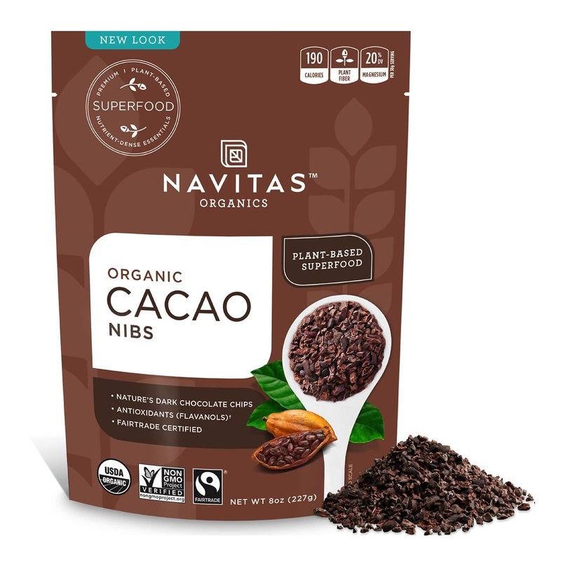 Navitas Organics Raw Cacao Nibs 8 oz – Organic, Non-GMO, Fair Trade, Gluten-Free – Unsweetened – 8 Servings