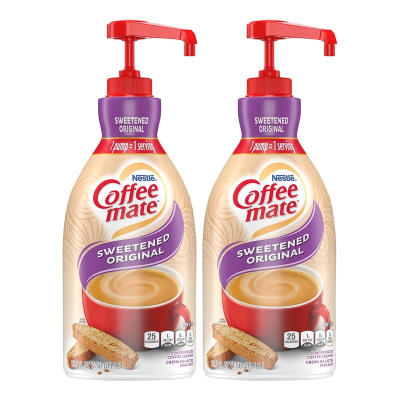 Nestle Coffee mate Sweetened Original Non-Dairy Liquid Creamer Pump Bottle 50.7 Fl Oz (Pack of 2) – No Refrigeration Required