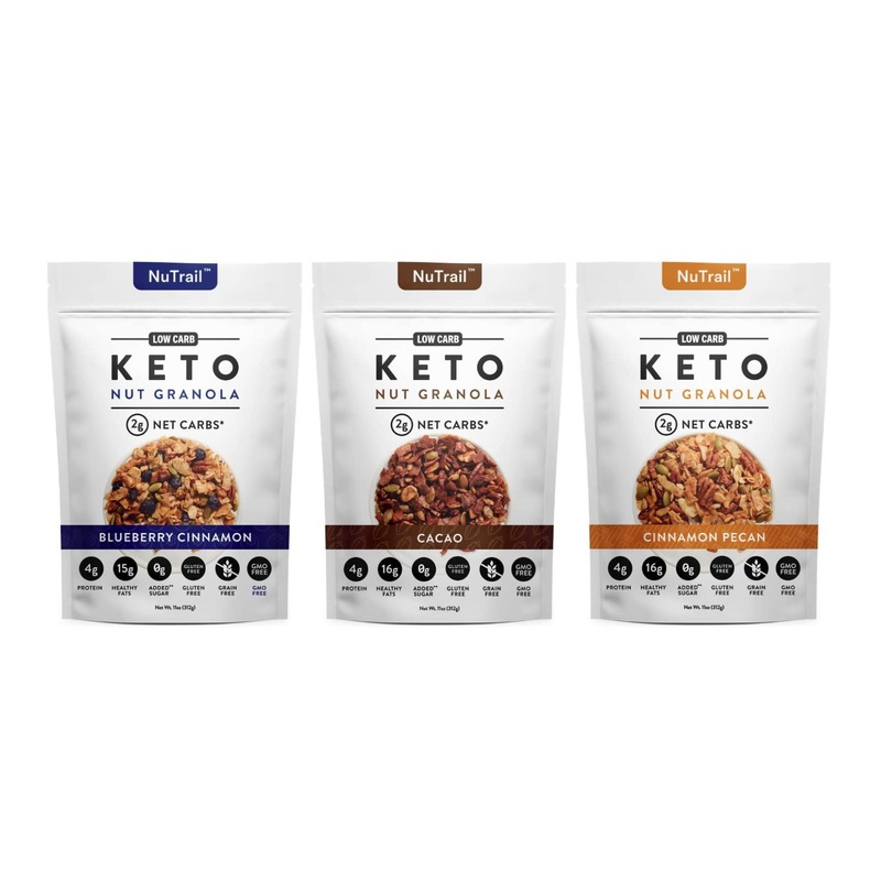 NuTrail Keto Nut Granola Healthy Breakfast Cereal – Low Carb Snacks – 3 Pack Variety Pack – 11 oz – Almonds, Pecans, Coconut – 2g Net Carbs
