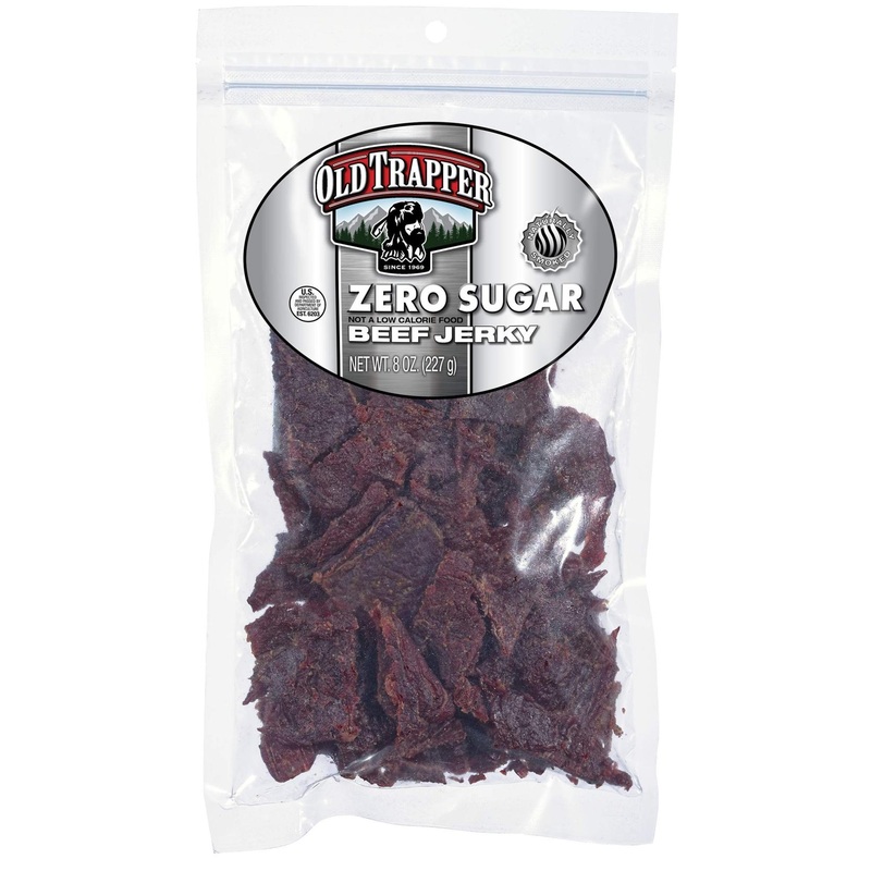 Old Trapper Zero Sugar Beef Jerky | Real Wood Smoked | Healthy Snack | 100% Top Round Steaks | 8oz Bag