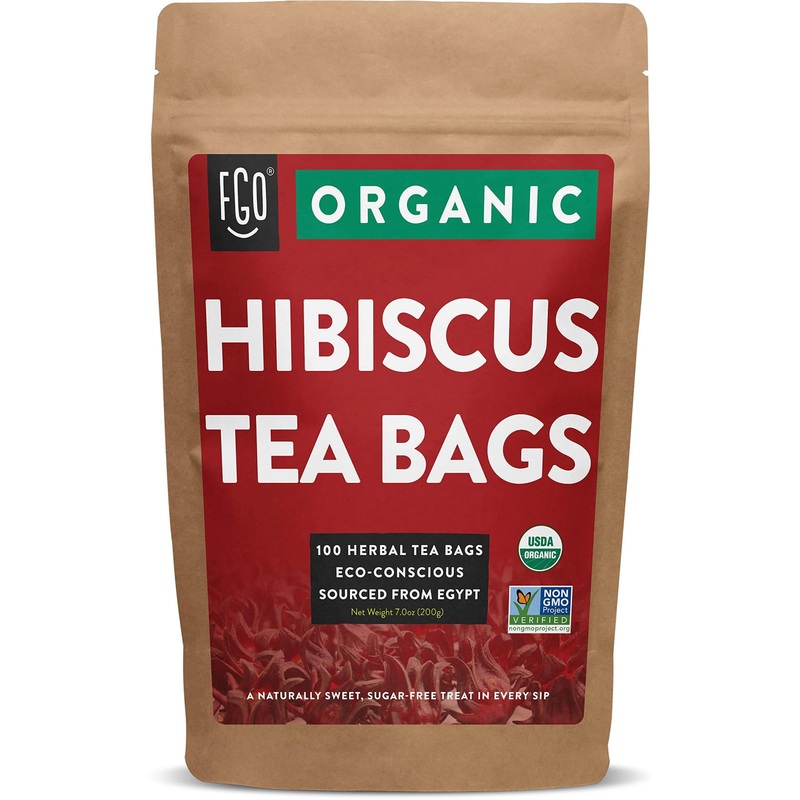 Organic Hibiscus Tea Bags – 100 Eco-Conscious Tea Bags in Kraft Bag – Raw from Egypt – FGO Tea bags Hibiscus 100 Count