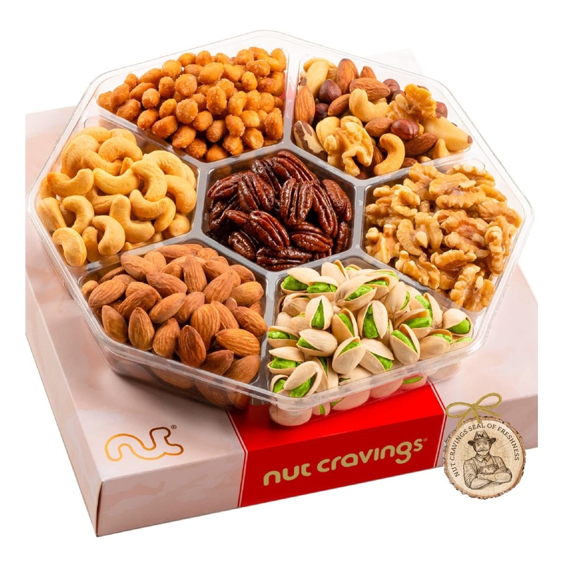 Red Deluxe Mixed Nuts Gift Basket – 1 LB Healthy Kosher Snack Tray – Holiday Christmas & Birthday Care Package – Gourmet Assortments for Adults Men Women