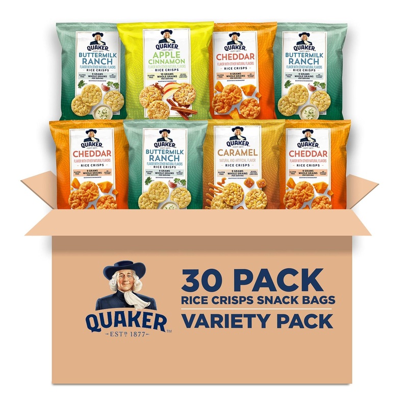 Quaker Rice Crisps Gluten Free Variety Pack – 30 Single Serve 0.67oz Crisps – Sweet & Savory Flavors
