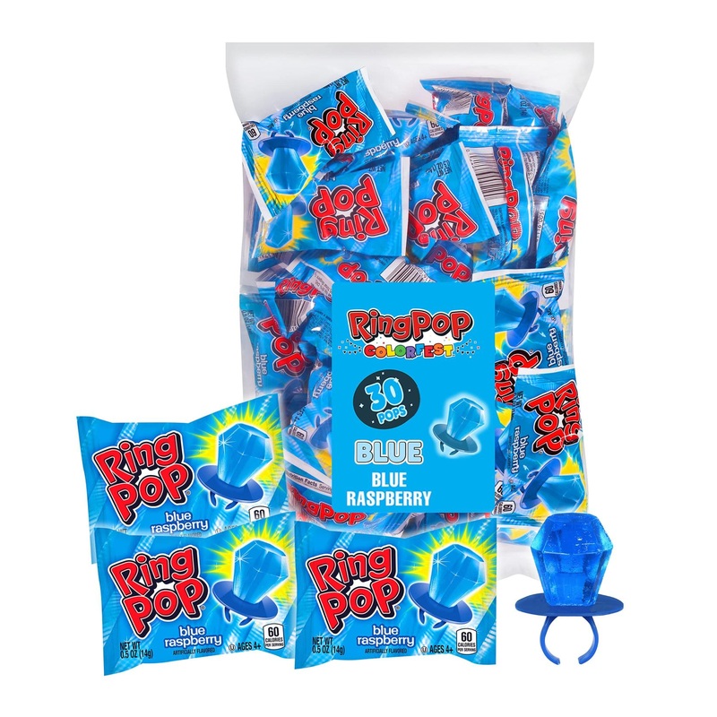 Ring Pop Halloween Blue Raspberry Party Pack – 30 Count Individually Wrapped Candy Lollipop Suckers for Halloween Parties and Trick-or-Treating