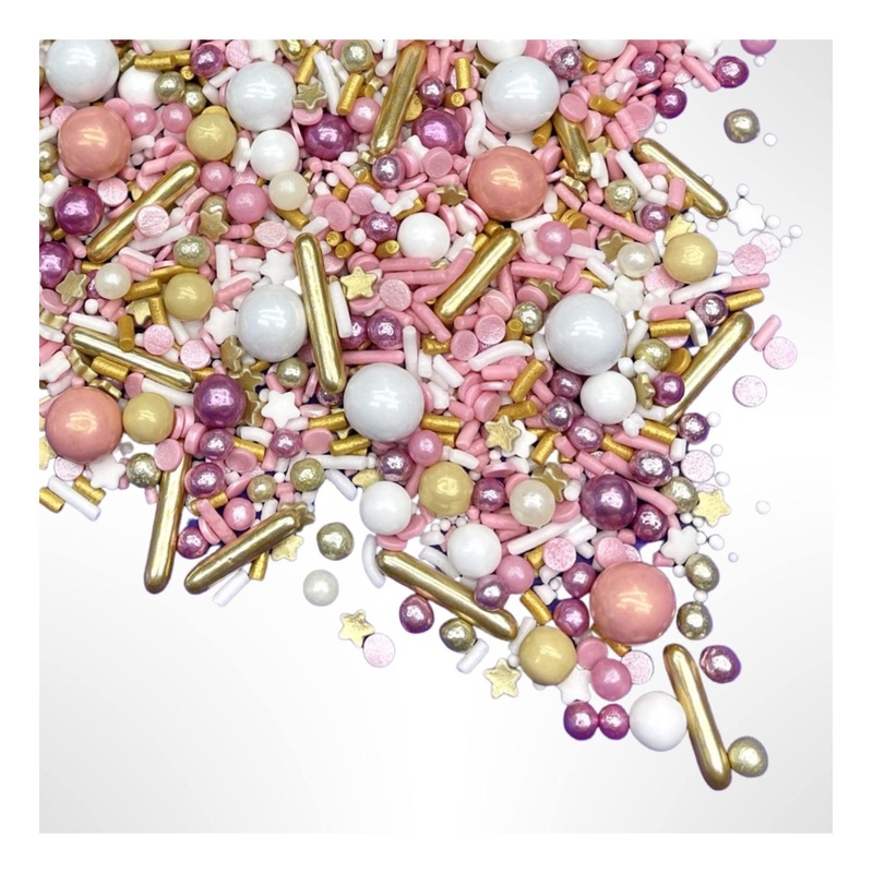 Rose Gold, Pink, and Gold Sprinkle Mix for Cakes & Cupcakes by Manvscakes