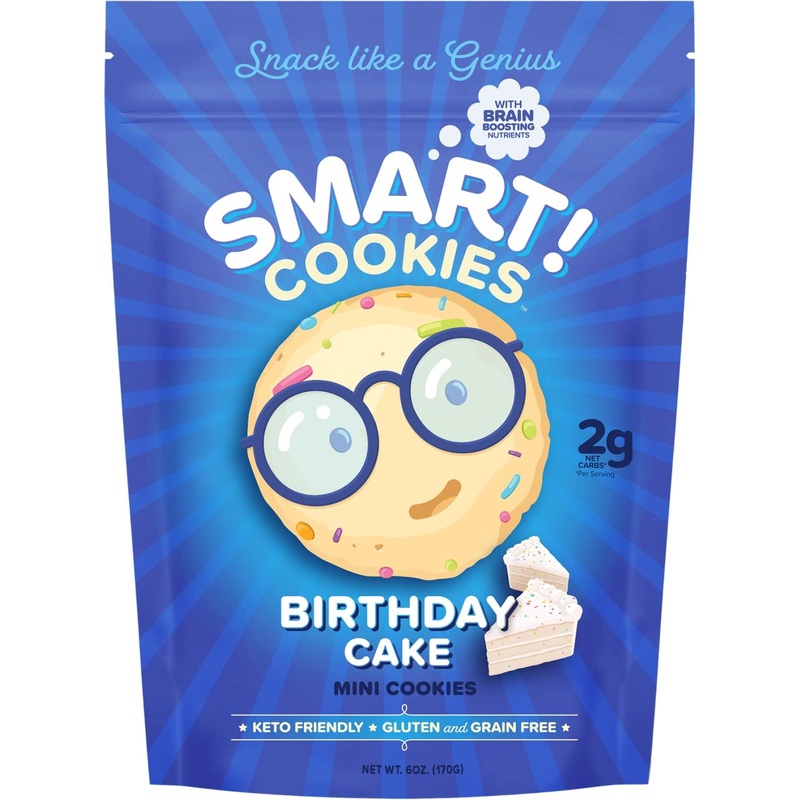 Smart Keto Cookies – High Protein Low Carb Snacks for Kids & Adults | Brain-Boosting Nutrients | Gluten-Free, Paleo, Diabetic-Friendly | No Added Sugar | Birthday Cake Flavor