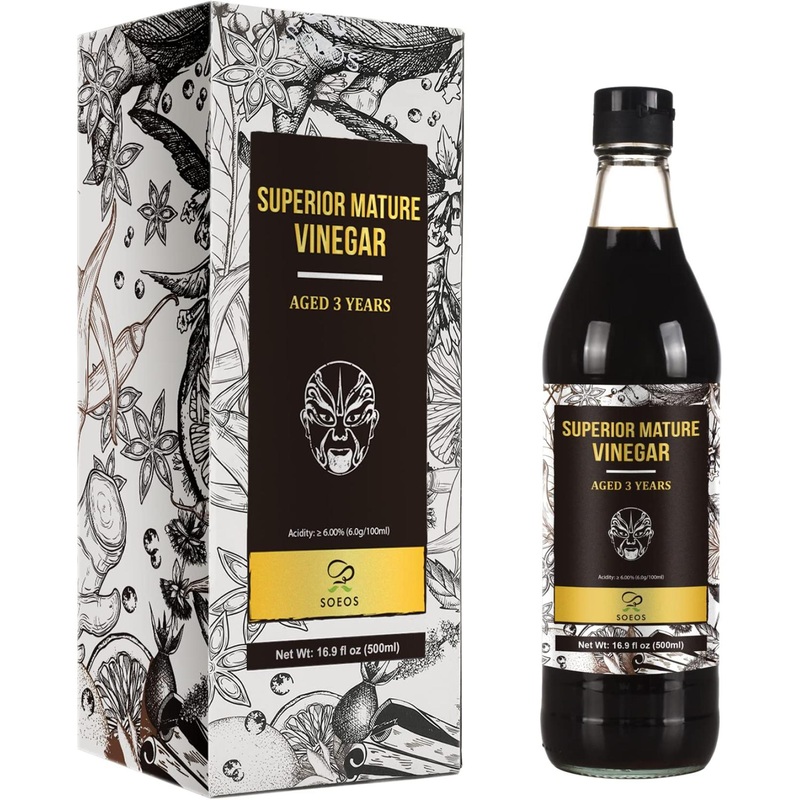 Soeos Chinkiang Vinegar 16.9 fl oz (500ml) – 3 Years Aged | Naturally Fermented Black Vinegar | Zhenjiang Black Rice Vinegar – Matured Chinese Black Vinegar