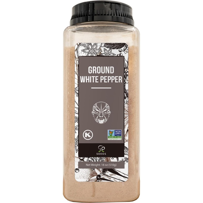 Soeos Fine Ground White Pepper 18oz – Non-GMO, Kosher Verified, Freshly Packed | Fine Grain White Pepper Powder – 1.13lb