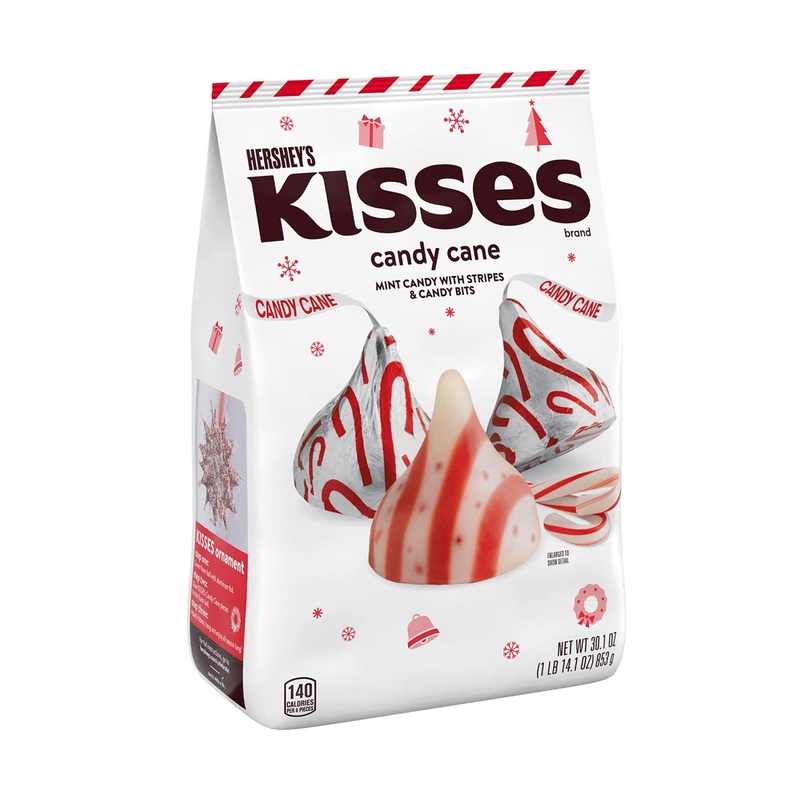 HERSHEY’S KISSES Candy Cane Mint With Stripes and Candy Bits Candy  Christmas  30.1 oz Bulk Bag