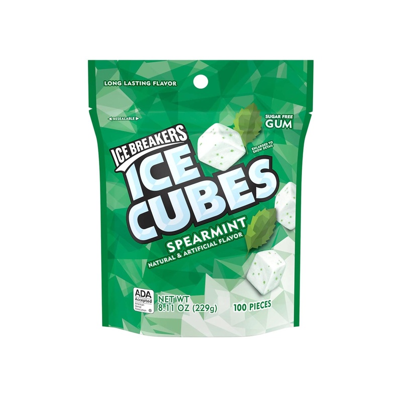 Ice Breakers Ice Cubes Spearmint Sugar Free Chewing Gum with Xylitol – 8.11 oz Pouch (100 Pieces)
