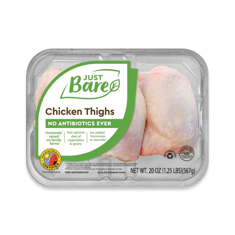 Just Bare Natural Fresh Chicken Thighs | Antibiotic-Free | Bone-In | 1.25 LB