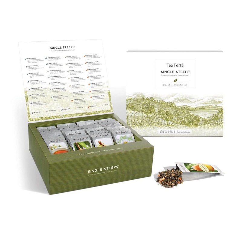 Tea Forte Assorted Tea Gift Set – 28 Loose Leaf Teas in Single Steeps Tea Chest – Classic Flavored Assortment