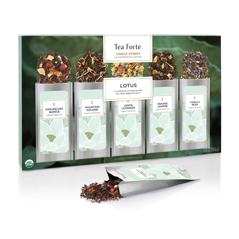 Tea Forte Single Steeps Loose Leaf Tea Sampler – 15 Assorted Varieties – Lotus Flavor – 15 Single Serve Pouches