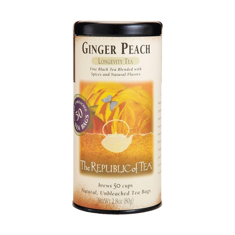 The Republic of Tea Ginger Peach Black Tea 50 Count – Caffeinated Blend | Pack of 1