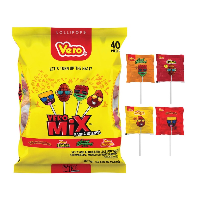 Vero Banda Fuego Mix: Assorted Chili Lollipops – 40 Count Bag (21.86 oz) | Spicy Flavored Candy