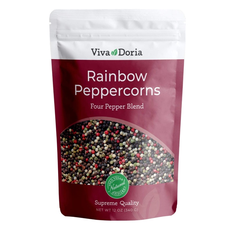 Viva Doria Rainbow Blend Peppercorn 12 Oz – Whole Black, Green, Pink, and White Pepper – Steam Sterilized for Freshness – Grinder Refill – 1 Pack